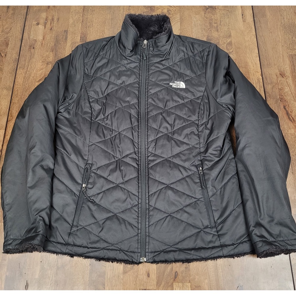 The North Face Womens Large Mossburg Swirl Jacket Black Quilted Fleece Puffer